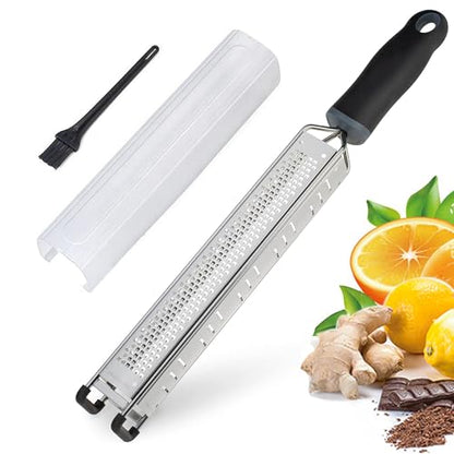 3-in-1 Lemon Zester & Cheese Grater, 304 Stainless Steel, 15-Inch, Black | Three Blade Surfaces for Fine Zesting, Coarse Grating and Slicing, 304 Stainless Steel, Non-slip TPE Handle, Dishwasher Safe - color: L-Black