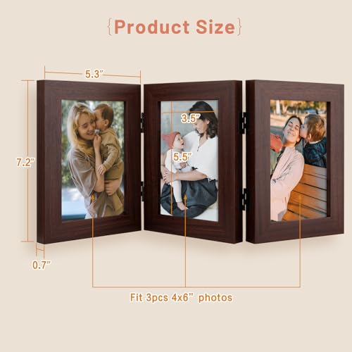 Golden State Art, 4x6 Triple Picture Frame Brown- Real Glass, 1 Pack | Trifold Photo Frame Vertical Display for Desktop - Three Folding Picture Collage - color: Brown, size: 4x6(1 Pack)