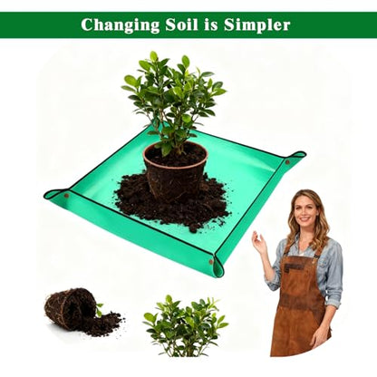 3Packs Repotting Mat, 26.8x26.8 Inch Thickened High Density PE Waterproof | Gardening Tray for Plant Transplanting, Portable Foldable Potting Soil Mat with Storage Bag for Indoor Outdoor Plant Care