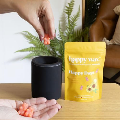 Happy Wax Black Mini Mod Warmer for Scented Wax - Small Tabletop with Timer - Electric, Ceramic with Removable No Mess Silicone Dish - color: Black