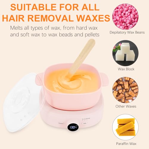 Digital Hair Removal Wax Warmer, Adjustable Temperature Waxing Machine for Women Hair Removal, Face, Bikini, Legs and Body, with Silicone Wax Pot Liner (Pink) - color: Pink