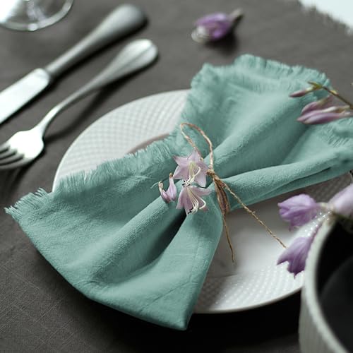 Handmade Cloth Napkins 100% Cotton Napkins with Fringe，Delicate Handmade Cloth Napkins for Dinners, Parties, Weddings and More，18 x 18 Inch Set of 4 - Turquoise - color: Turquoise