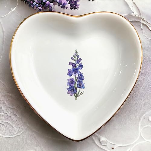 July Larkspur Flower Ring Dish-Purple Floral Jewelry Dish for Hippie,Nature,Pace-July Flower for Mom,Mother-in-law,Aunt,Grandma,Sister,Friend-Birthflower Gifts-Women Birthday Gift - style: 7 - July (Larkspur)