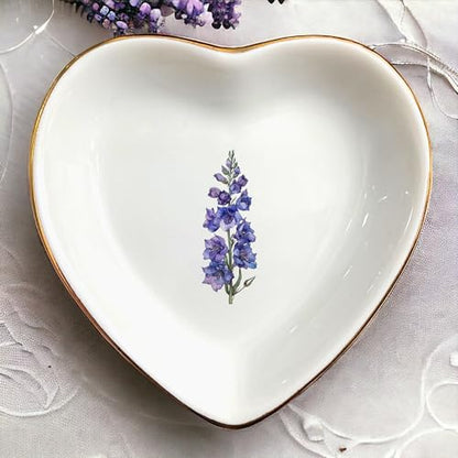 July Larkspur Flower Ring Dish-Purple Floral Jewelry Dish for Hippie,Nature,Pace-July Flower for Mom,Mother-in-law,Aunt,Grandma,Sister,Friend-Birthflower Gifts-Women Birthday Gift - style: 7 - July (Larkspur)