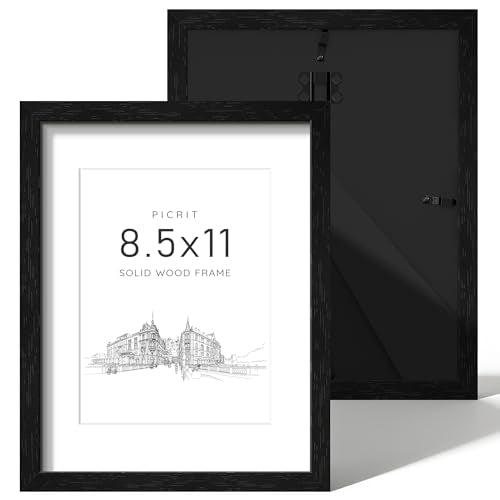 8.5 by 11 Solid Wood Frame Set of 2, Black Wood Grain Gallery Wall | Fits 6x8 Photos With Mat or 8.5x11 Without Mat, Black Backboard, Vertical or Horizontal Wall Mount, Tabletop, Easy Opening - color: Black Wood Grain, size: 8.5x11