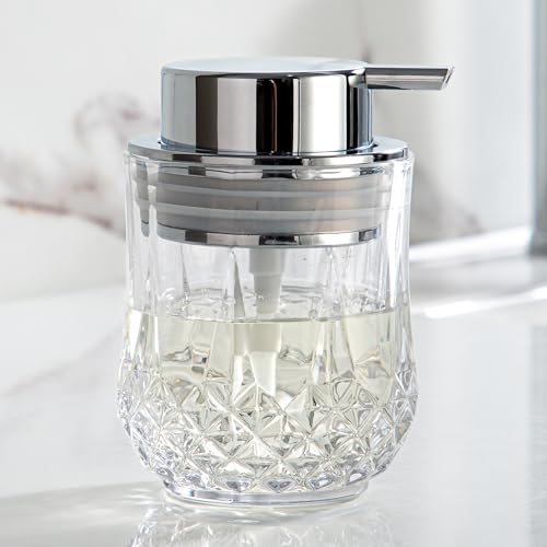 Enra Glass Soap Dispenser with Silver Pump, Lotion Dispenser for Bathroom | Refillable Liquid Soap Bottle with Clear Glass Design.Ideal for Bathroom, Kitchen Sinks,Countertops and Vanity Spaces. - color: Clear-silver Liquid Pump