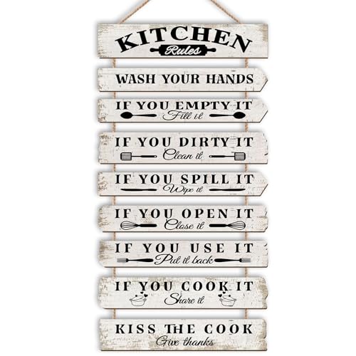 Kitchen Wall Decor Funny Kitchen Signs Kitchen Rules Pictures Wall Art Decor Rustic Farmhouse Western Kitchen Decor Wooden Sign (White) - color: White