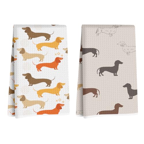 2Pcs Dachshund Gifts Decorative Kitchen Towels, Dachshun Gifts for Women | Dachshund Decor Hand Towel Tea Towels for Kitchen Bathroom, Dachshund Decor Hand Towel Tea Towels for Bathroom Christmas - color: Dachshund Decor