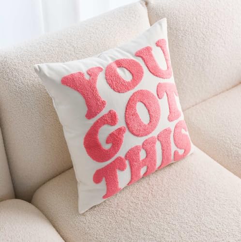 Embroidered You Got This Decorative Pink Throw Pillow Cover, Inspirational 18 Inches x 18 Inches Cover Only