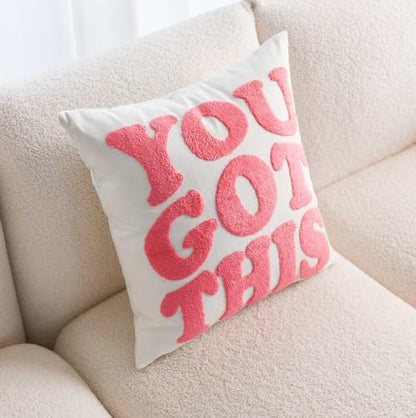 Embroidered You Got This Decorative Pink Throw Pillow Cover, Inspirational 18 Inches x 18 Inches Cover Only