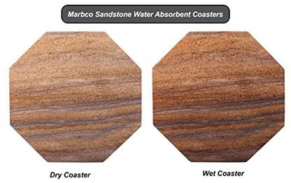 Sandstone Water Absorbent Hand Crafted Octagon Coasters for Drinks- Set of 6-4 inches Wide Thirsty Stone bar/Drink Coasters Made from Real Solid Stone (Without Holder, Set of 6) - style: Design 4