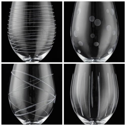 Joeyan Hand Blown Etched Red and White Wine Glasses,Stemmed Glasses with Stripes and Dots Pattern,Clear Carved Long Stem Glassware Set for Wine Tasting Birthday Anniversary Wedding,19 oz,Set of 4 - color: Etched Dots Swirls Strips Patterned Wine Glasses