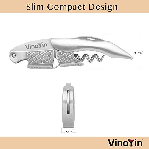 All In One Waiter's Corkscrew Gift Set - Stainless Steel Cool Silver Color - Includes Wine & Beer Bottle Opener and Foil Cutter, with Gift Box by VinoYin