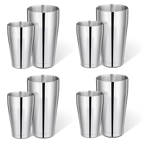 Mwellewm 8 Pcs Cocktail Shaker Boston Shaker Set Professional Bartender Kit Bar Stainless Steel Drink Shaker Bartending Martini Tin with 18oz & 28oz Mixed Alcohol Tool for Beginner(Silver) - color: Silver