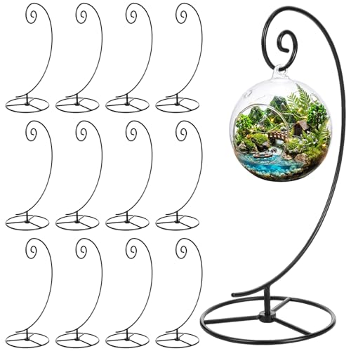 12 Pcs Ornament Display Stand 11 Inch Black Metal Stand for Hanging Glass Globe Terrariums, Witch Ball Festivals Wedding Ornament and Home Office Party Decor(Spiral) - style: Spiral