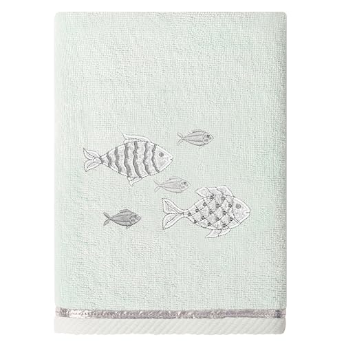 Treasure 4-Piece Premium Towel Set, Sparkling Applique Fish, Ultra Plush Turkish Cotton, Durable, Perfect for Bathroom, 2 Bath 2 Hand Towels, Aqua - color: Aqua, size: 2 Pcs Bath 2 Pcs Hand Towel