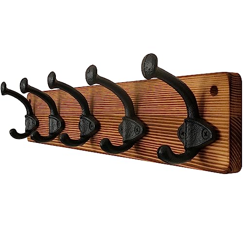 WEBI Rustic Coat Rack Wall Mount,5 Cast Iron Coat Hooks Wall Mounted Coat Hanger Heavy Duty Antique Vintage Hooks for Hanging Jacket,Clothes,Brown - color: Brown, size: 17 Inch