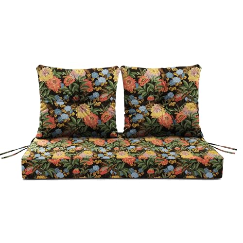 ARTPLAN Loveseat Patio Deep Seat Cushions 46"x24"x5" Bench Pad,Floral | High-density foam fill, solution-dyed UV water repellent fabric, zipper removable cover fits patio swing & bench furniture - color: Red Flower