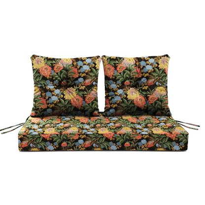 ARTPLAN Loveseat Patio Deep Seat Cushions 46"x24"x5" Bench Pad,Floral | High-density foam fill, solution-dyed UV water repellent fabric, zipper removable cover fits patio swing & bench furniture - color: Red Flower