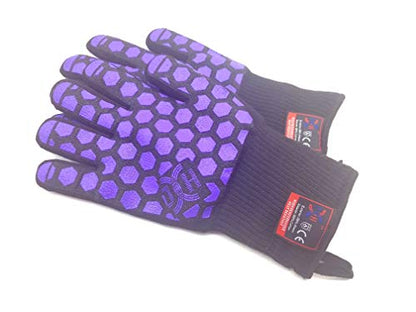 J H Heat Resistant Oven Glove:EN407 Certified 932 °F, 2 Layers Silicone Coating, Oven Mitts for Cooking, Kitchen, Fireplace,Camping, Grilling (Black/Purple, Regular Cuff) - color: Black/Purple, size: Regular Cuff