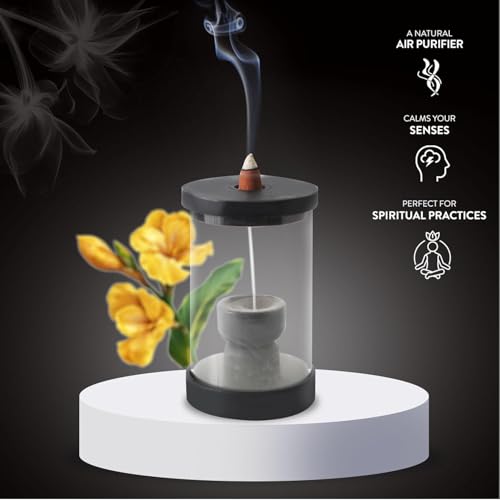 HOSLEY 2-Pack Black Wood & Glass Backflow Incense Burner Kit Includes 25 Incense Cones | Elegant Aromatherapy Set for Home, Office, Meditation & Relaxation - color: Black2