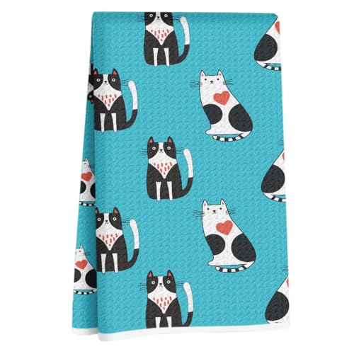 Cute Cats Kitchen Towel, Cat Gifts Hand Towels for Women Family Dish Towel | Cuddly Cats Gifts for Women Dish Towel Tea for Bathroom Kitchen Decor, Waffle Weave Absorbent Hand Cloth Tea Towel 14x24 Inch - color: Cute Cat