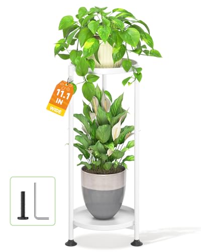 LASZOLA Plant Stand Tall Flower Holder for Indoor Corner, 2 Tier White | Heavy Duty Metal Planter Rack, Vertical Pot Shelf for Patio Garden, Modern - color: White, size: 2 Tier
