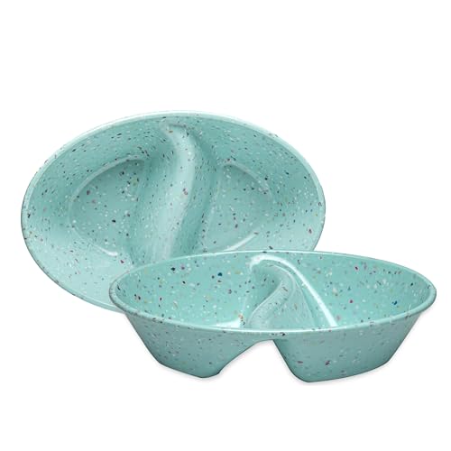 Confetti Divided Bowl Set of 2, 100% Melamine BPA-Free Stackable Unbreakable Bowls with Two Compartments, Ideal for Snacks, Chips & Dips, Cereal, Dishwasher-Safe Color: Green - color: Confetti Green