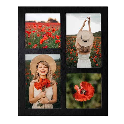 YESKAY Picture Frame Collage 4x6 and 4x4 Photos Display, Multiple Photo Frames with Tempered Glass, Family Picture Frames Wall Decor or Tabletop, Rustic Black, 1 Pack - color: Rustic Black, size: 4x6&4x4 - 4 Opening(OD:9.2X11.2in)