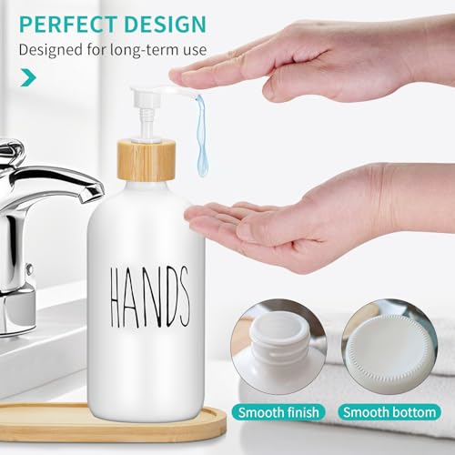2 Pack 16 Oz Glass Soap Dispenser Set with Tray, Hand Dish Soap Dispenser Set for Bathroom and Kitchen Bottle Dispenser with Dish Soap, Hand Soap, Lotion (White（Hands） Black (Dishes)) - color: White（hands）black (Dishes)