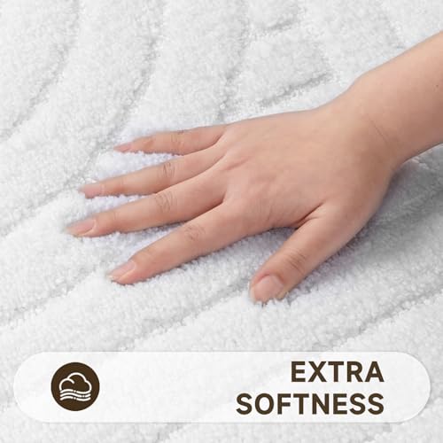 Pauwer Bathroom Rugs Sets 5 Piece, Absorbent Non Slip Bath Mat Set, White | Machine Washable, Microfiber Plush, Quick Dry Runner, U Shaped Contour Toilet Rugs, Shower Mats and Toilet Lid Cover - color: White