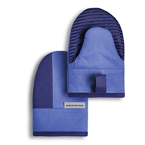 KitchenAid Beacon Two-Tone Non-Slip Mini Oven Mitt Set, Blue Corn/Cobalt, 5.5"x8", 2 Piece - color: Blue Corn/Cobalt