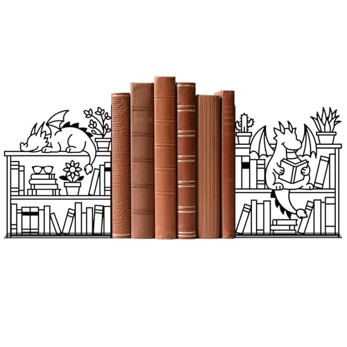 Metal Bookends Dragon Book Ends for Shelves | Dragon Bookends Decorative Unique Desk Bookend Black Book Stopper for Home Reading Bookshelf Decor Book Lovers Gift - style: Dragon