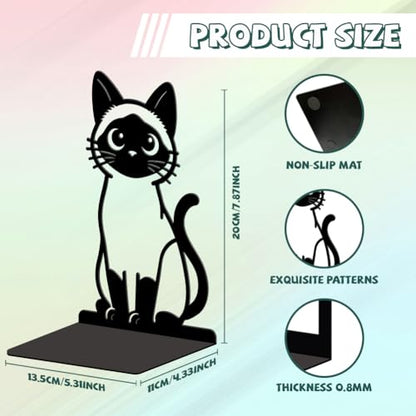 5.3"x4.3"x7.9" Metal Bookends, Heavy Duty Book Ends for Shelves | Siamese Cat Theme Cast Iron Book Supports, 1 Pair Decor Stoppers for Desk, Library, Office & Home Shelves - style: Siamese Cat