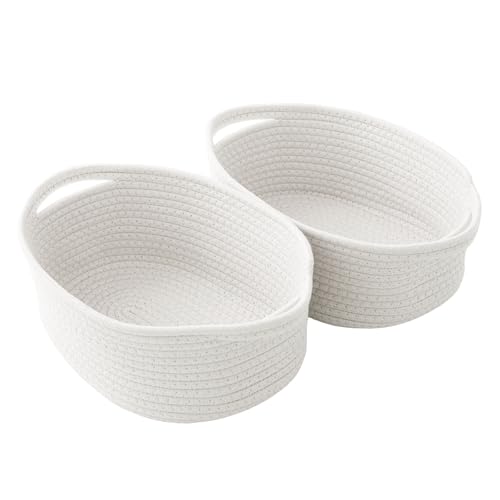 2 Pack Small Woven Rope Basket with Handles, Grey | Empty Gifts Basket with Bag and Ribbons, Cute Handle Organizer Box, Birthday/Baby Shower, Toy Storage - color: 2PC-White