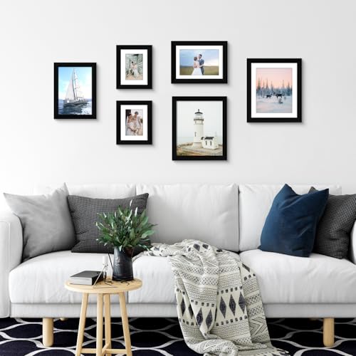 iRahmen 6x8 Picture Frame with Mat 4x6 - High Definition Real Glass Wooden Photo Frames for Tabletop Display and Wall Mounting (Black Woodgrain, Set of 4) - color: Black Woodgrain, size: 6X8