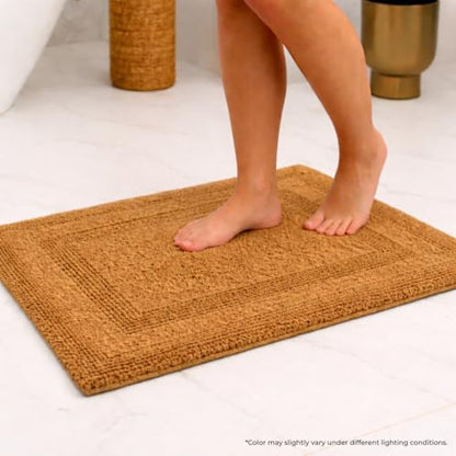 Akiko 100% Cotton Bath Mat, Soft Plush Reversible Bathroom Rug 20x32 Gold | Bath Mats for Bathroom Absorbent Quick Dry Anti-Skid Machine Washable Bath Mats for Bathroom Shower Bathtub - color: Gold
