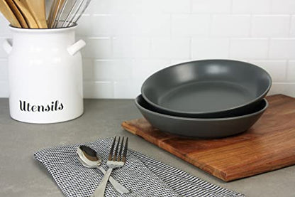 Double Line 9.5"/36 oz Dinner Bowl, Set of 2, Matte Gray - color: Matte Gray, size: Dinner Bowl