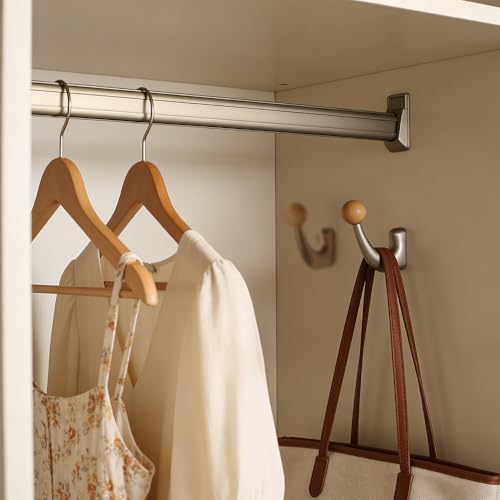 wall-Mounted Light Luxury Coat Hooks, Used for Hanging Coats, Hats, Scarves and Towels, Suitable for Entrance Halls, bathrooms and bedrooms (2, 7110Nickel Brushed Finish + Beech Wood) - color: 7110Nickel brushed finish + beech wood