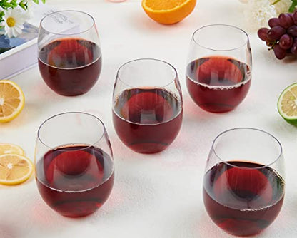 FOCUSLINE 32 Pack Plastic Wine Glasses Stemless, 12 Oz Crystal Clear Disposable Wine Cups, Reusable Plastic Wine Glasses for Parties Weddings, Shatterproof Recyclable and BPA-Free - color: 12OZ-32-CLEAR