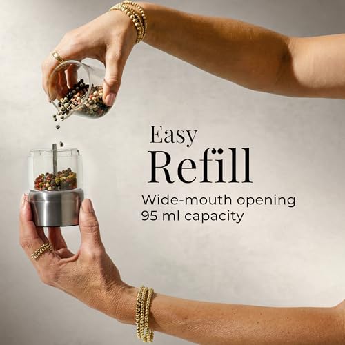 Styled Settings Electric Salt and Pepper Grinder Set, Silver | Automatic Stainless Steel Grinders, LED Light, Battery Operated, Adjustable Coarseness, Wood Base, Salt And Pepper Mill Set - color: Silver