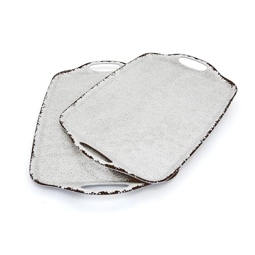 TP Melamine Serving Trays with Handles, 17” x 12”, Set of 2, Rustic White | Rectangular Trays, Serving Platters for Food and Meat, Dishwasher Safe, Lightweight, Break-resistant - color: Retro White, size: 17" x 12"