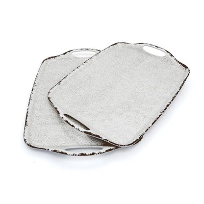 TP Melamine Serving Trays with Handles, 17” x 12”, Set of 2, Rustic White | Rectangular Trays, Serving Platters for Food and Meat, Dishwasher Safe, Lightweight, Break-resistant - color: Retro White, size: 17" x 12"