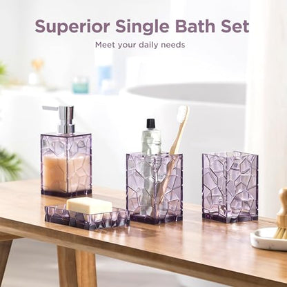 HBlife Bathroom Accessories Set, Acrylic Bathroom Counter Set of 4 | Boho acrylic bathroom decor, 4-pc: holder, soap, tumbler, dish, Easy-clean & rustproofd, Ideal housewarming gift - style: purple