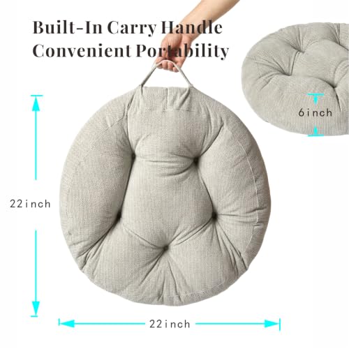 Floor Pillow Cushion with Handle for Adults Women Men | Large Meditation & Sitting Cushion Pillow for Tatami, Living Room, Yoga (1, Light Gray, Round, 22" x 22" x 6") - color: Light Gray, Round