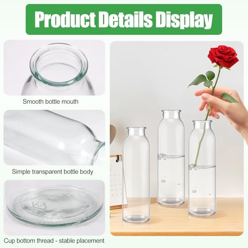 12 Pcs Glass Bud Vases Bulk, Small Glass Vases, Clear | Mini Flower Vases, Clear Vases for Flowers, Decorative Glass Bottles for Wedding Reception, Dining Table, Home Decor