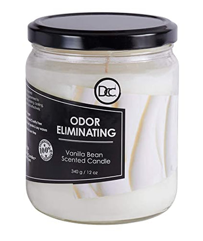 Vanilla Bean Odor Eliminating Highly Fragranced Candle - Eliminates 95% of Pet, Smoke, Food, and Other Smells Quickly - Up to 80 Hour Burn time - 12 Ounce Premium Soy Blend - color: Vanilla Bean