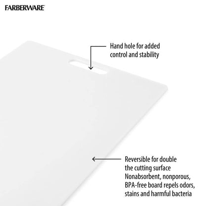 Farberware Cutting Board for Kitchen, 12 x 18 Inch Poly Utility Board, Reversible Plastic Cutting Board for Meat, Vegetables, Fish and Poultry, Dishwasher Safe - size: 18"L x 12"W