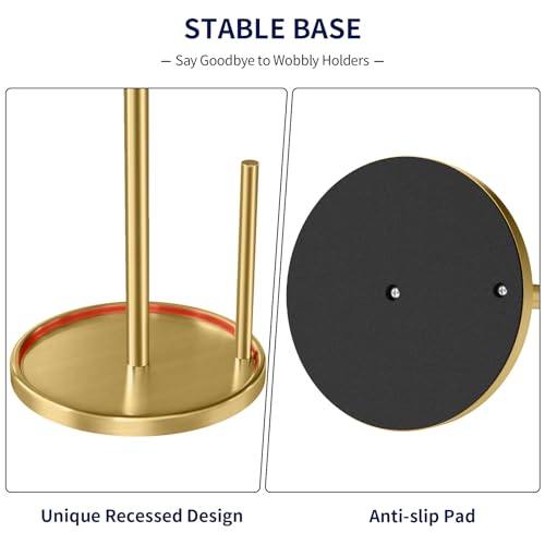 Jesginboo Paper Towel Holder Countertop, Gold Kitchen Paper Towels Holder, Paper Roll Holder with Weighted Base - color: Gold