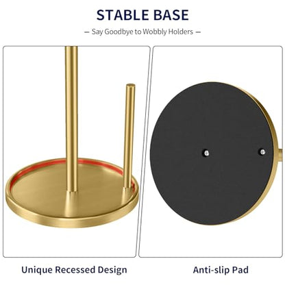Jesginboo Paper Towel Holder Countertop, Gold Kitchen Paper Towels Holder, Paper Roll Holder with Weighted Base - color: Gold